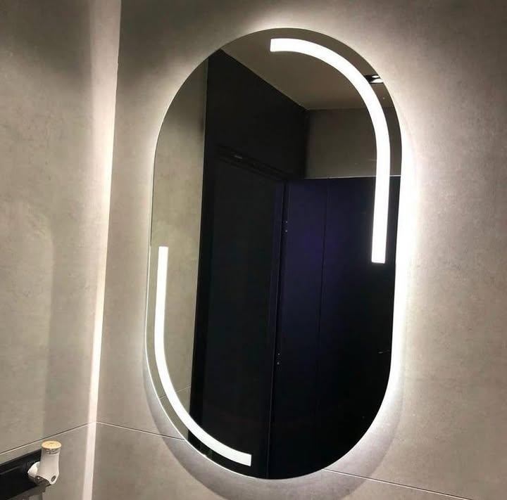 Modern Bathroom Mirror with LED Strip Lighting (Oval)