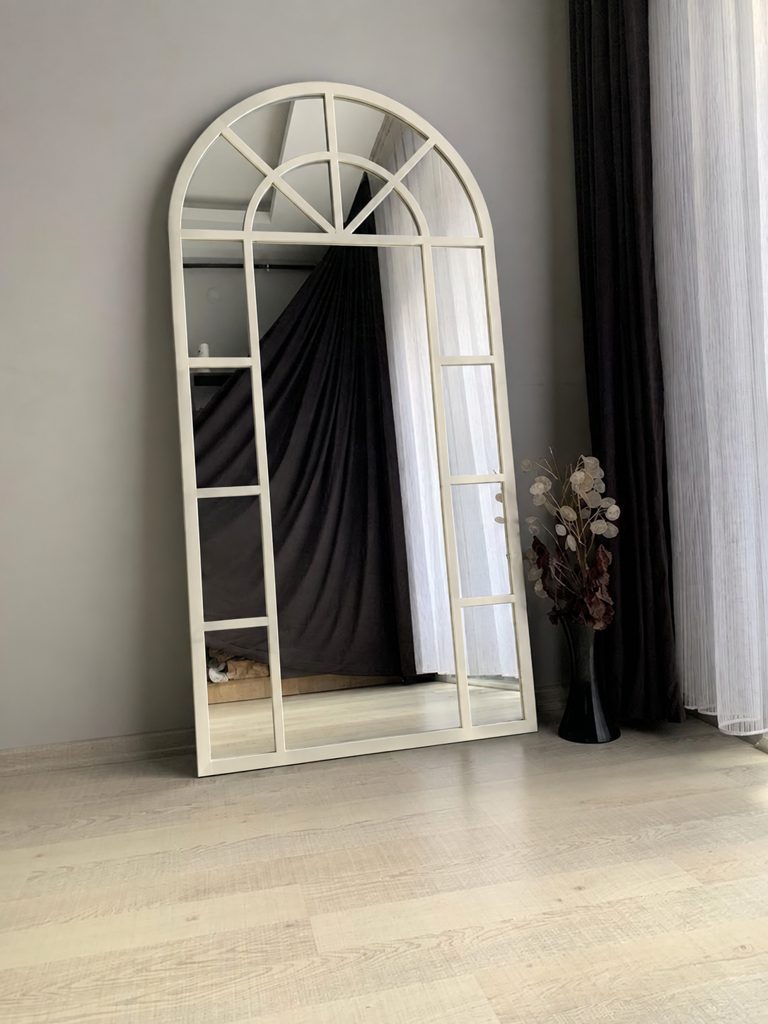 Window Arch Mirror - Black Metal (160×60 cm, Off-White)