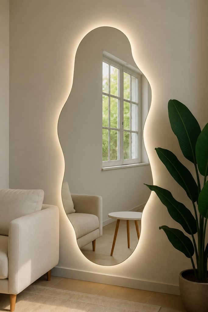Zigzag Mirror with Lighting (160×60 cm, Off-White)