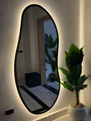 مراية بيضاوية بإ ضاءة LED - إطار أسود