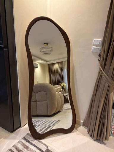 Modern Mirror with Stand - Brown Frame