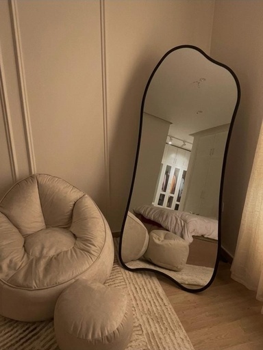 Slim Mirror with Wooden Stand - Black Wood Frame